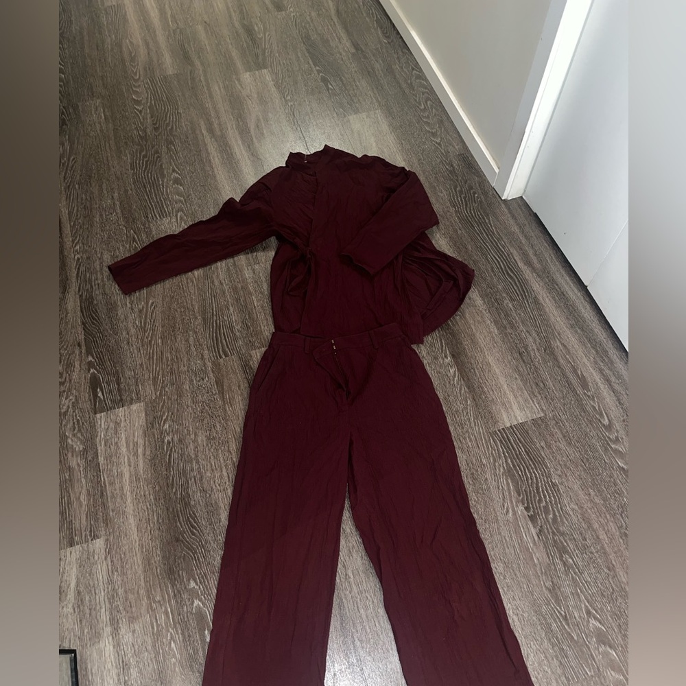 Kimono pant set in burgundy